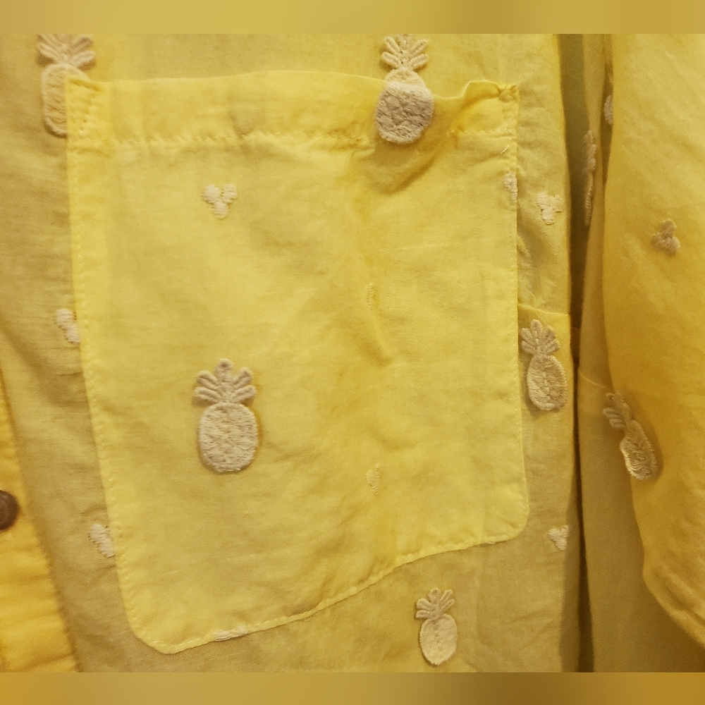 Maeve Yellow Pineapple Embroidered Button Up Shirt Cotton Office Plus Size Sz 22 - Picture 5 of 12